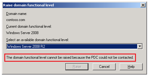PDC Emulator raise domain functional level